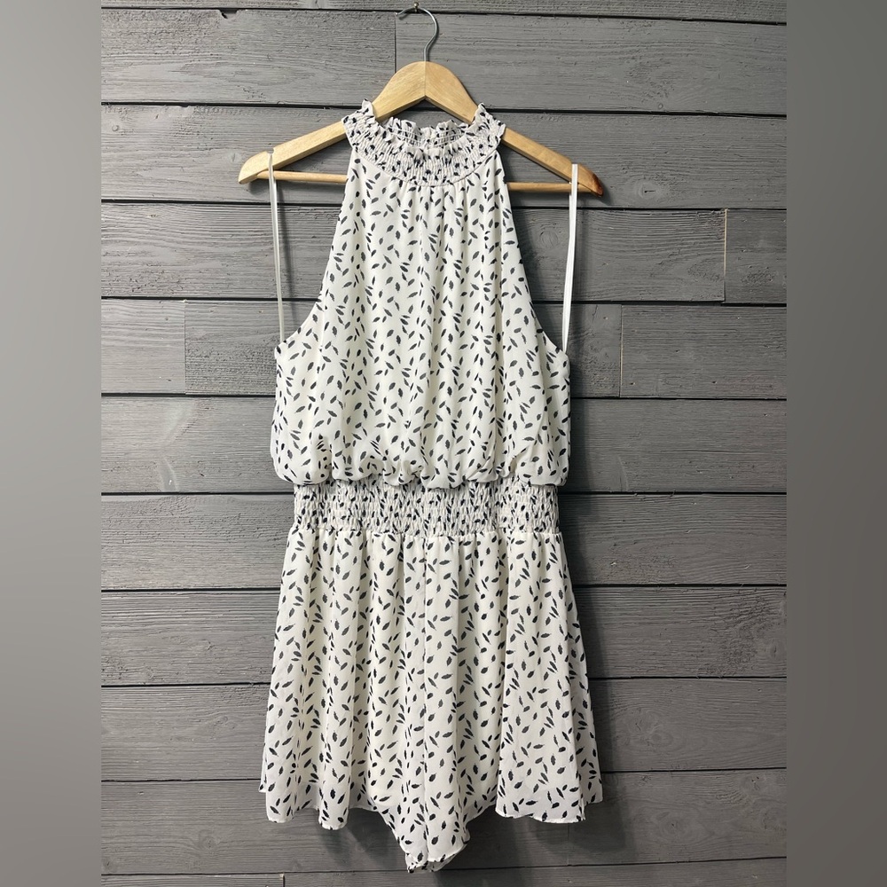 She + Sky White and Black Patterned Romper